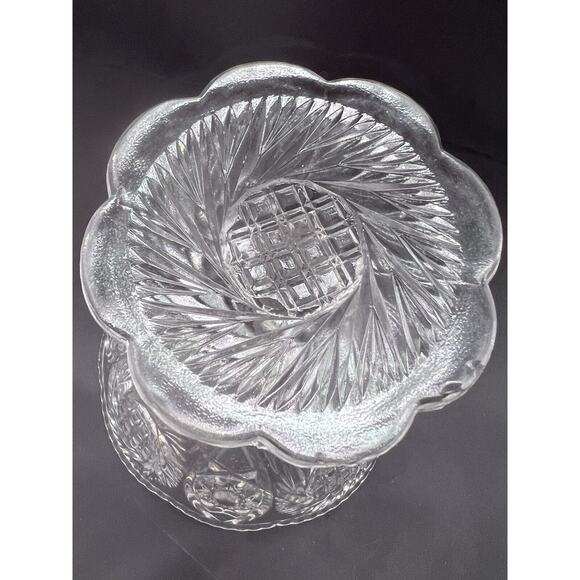 MCKEE Pressed Glass Sunburst Cut Round Pedestal Compote Pinwheel Star Cane - Picture 7 of 8